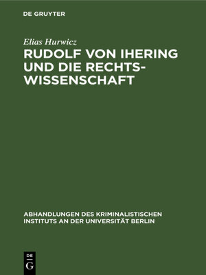 cover image of Rudolf von Ihering und die Rechtswissenschaft